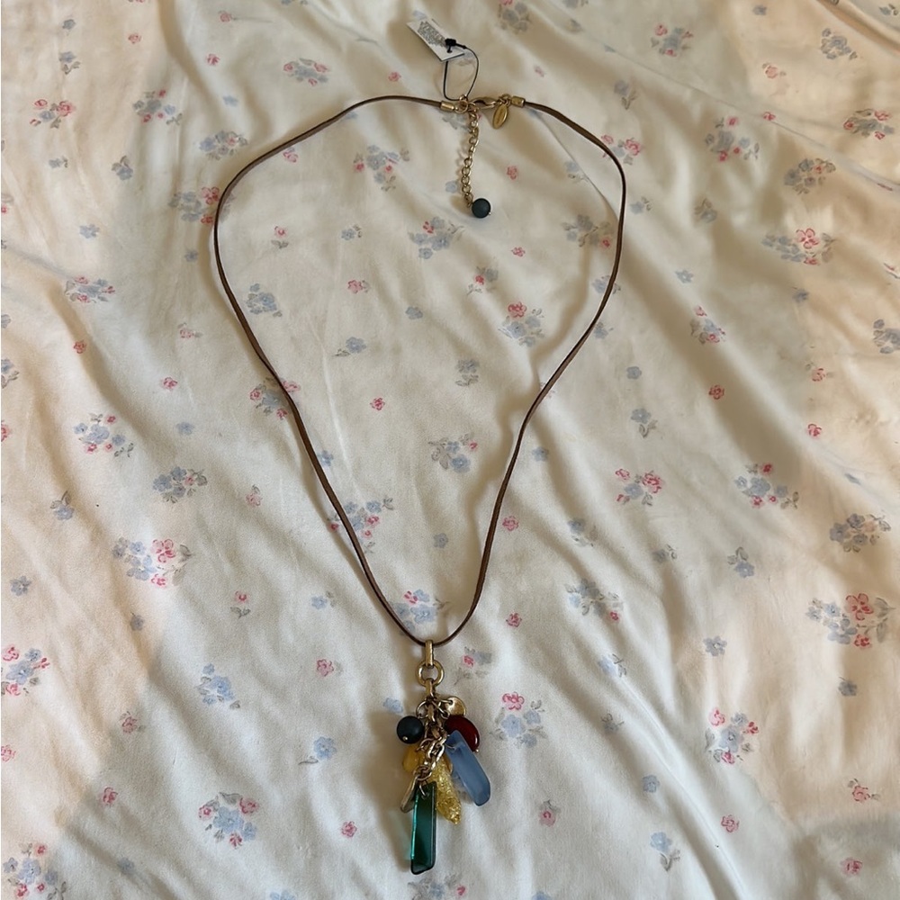 NWT Chico‘s Long Leather Pendant Cluster 32" Necklace